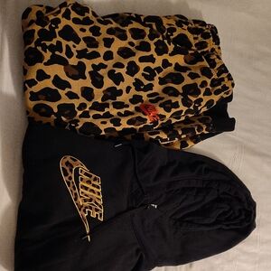 Nike Black Hoodie with Leopard Accents and Leopard Pants XL